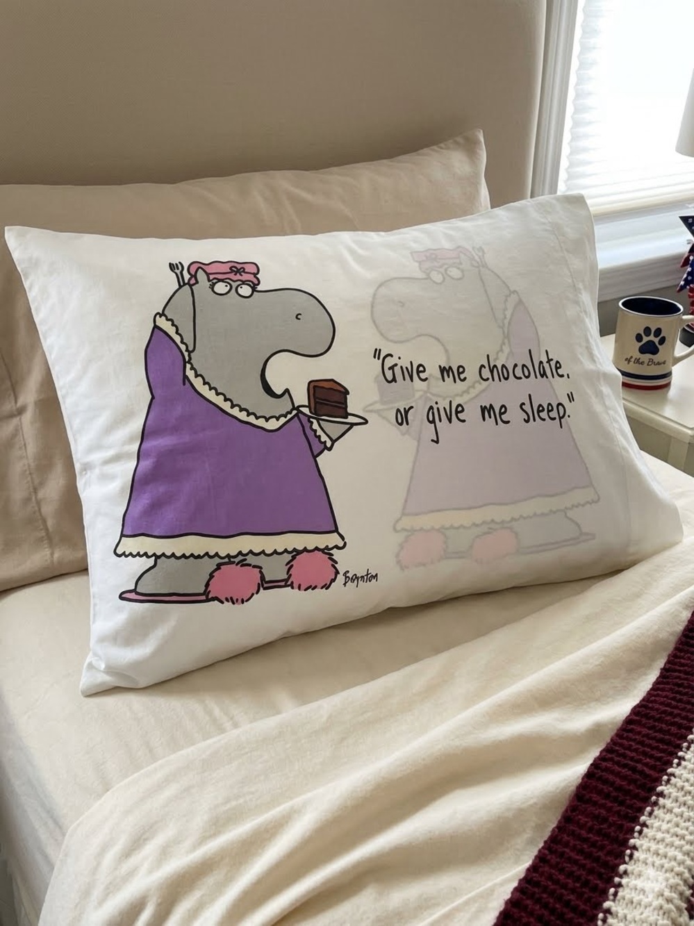 Vtg 80s Sandra Boynton for Martex Standard Pillowcase - Hippo Chocolate - Rare